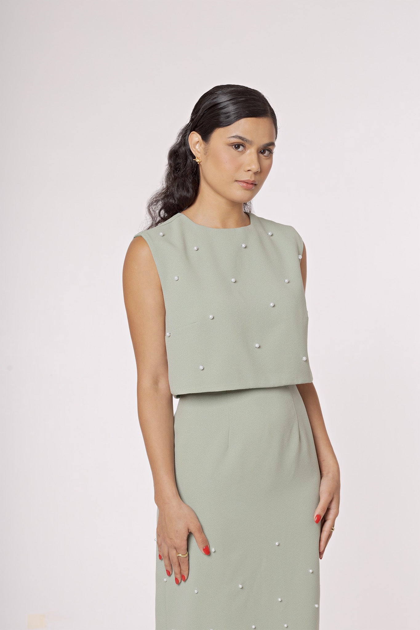 Katrina Top and Skirt in Sage Green