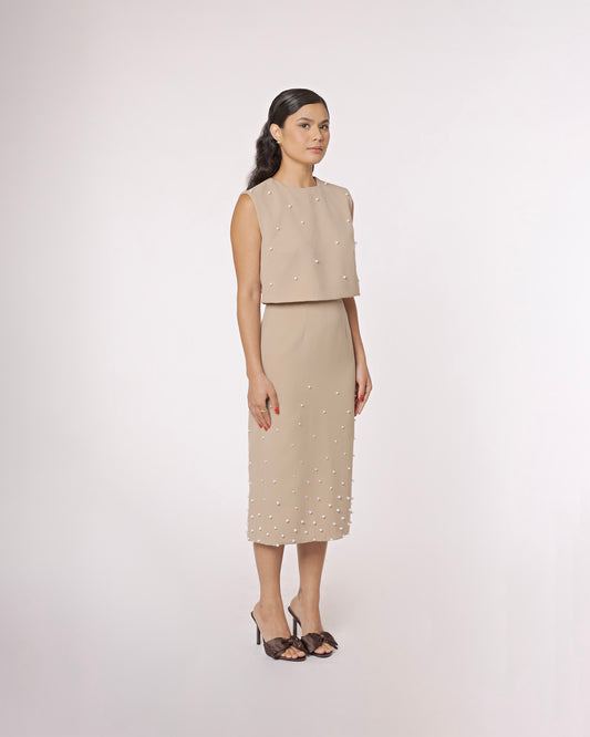 Katrina Top and Skirt in Nude Brown